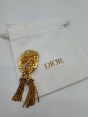CHRISTIAN DIOR Germany Gold Tone Rope Tassel Brooch Pin Signed Vintage